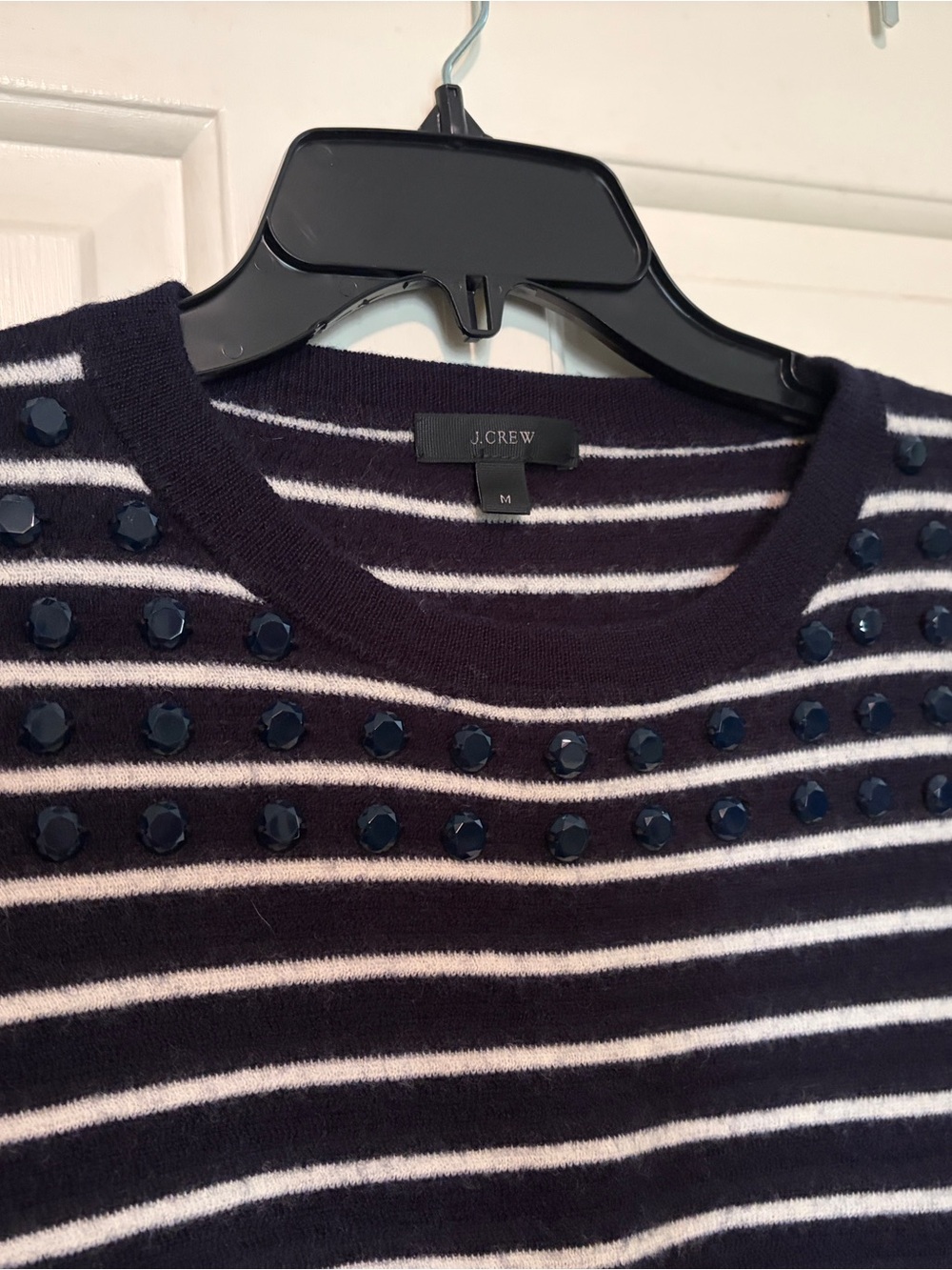 J. Crew Navy & White Striped Crewneck Sweater with Stud Accents - Picture 2 of 4